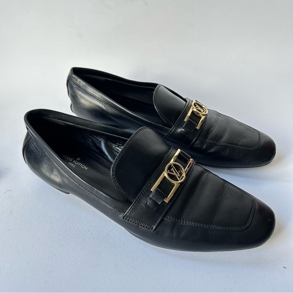 Louis Vuitton Upper Case Flat Black Smoth Leather Loafers Sz 38 - Picture 7 of 11